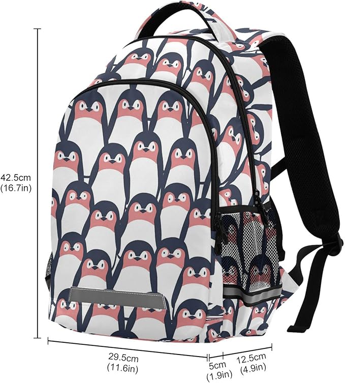 MNSRUU Laptop Backpack with Chest Strap, Cute Penguin School Backpack, Travel Hiking Backpack for Boys Girls Teen Adult, Rucksack, Knapsack