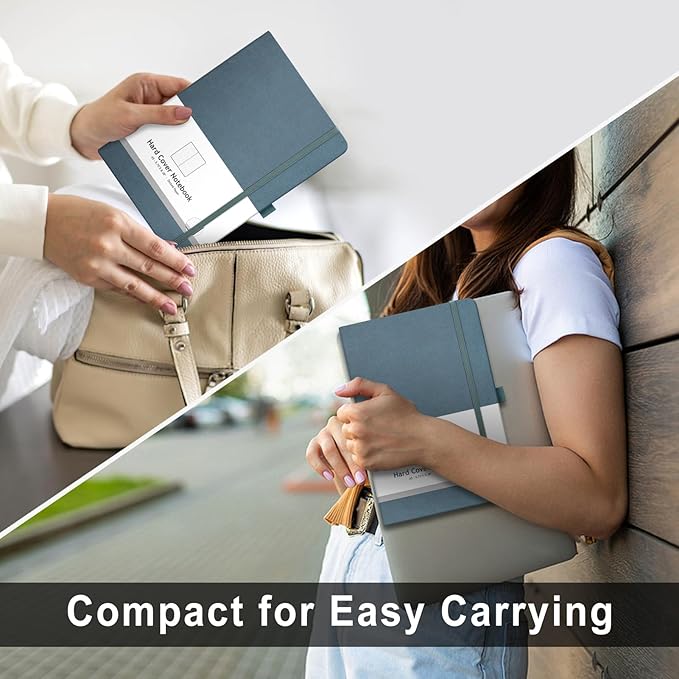 AHGXG Bullet Dotted Journal - 320 Numbered Pages Dot Grid Notebook A5 Thick Journal, 100gsm Thick Dotted Paper, Leather Hardcover,Inner Pocket, 5.75'' × 8.38'' - GrayBlue