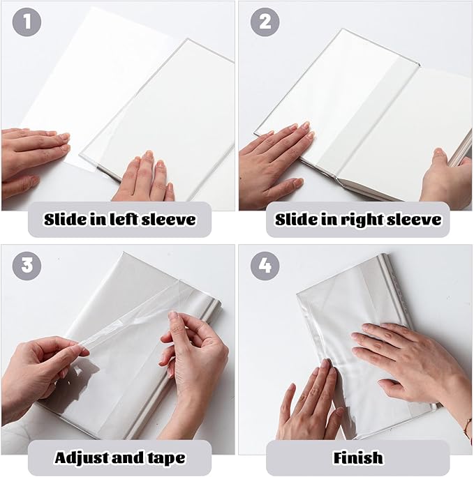 ReliThick 100 Pack Adjustable Transparent Book Covers 9.5 x 15 Inches Clear Plastic Waterproof Covers, with Self Adhesive Closure, Protector Against Dust, Wear, Paperback Sleeve for Books