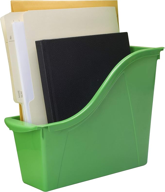 Storex Small Book Bin, Linking Storage Bin, Dry Erase Surface, 11.75" x 8.5" x 4.5" STEM Green (Pack of 6)