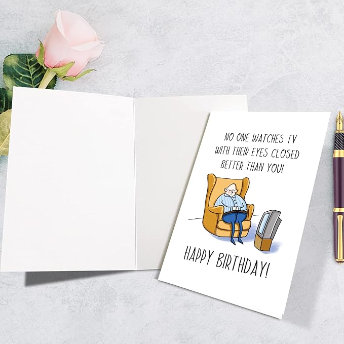 Supoeguk Funny Birthday Card for Men, Hilarious Birthday Card for Dad, Husband, Grandpa, Watches TV with Eyes Closed Card