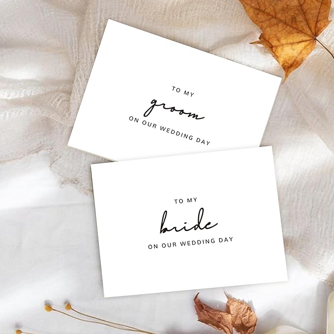 Set of 2 Wedding Cards for Bride and Groom with Matching Envelopes, To My Bride on our Wedding Day Card, To My Groom on our Wedding Day Card.（Groom/Bride B）