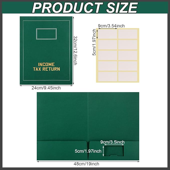 Kisston 50 Pcs Tax Return Folders Bulk 2 Pocket Gold Foil Stamped Income Tax Folders with Blank Labels Business File Office Organizer (Green)