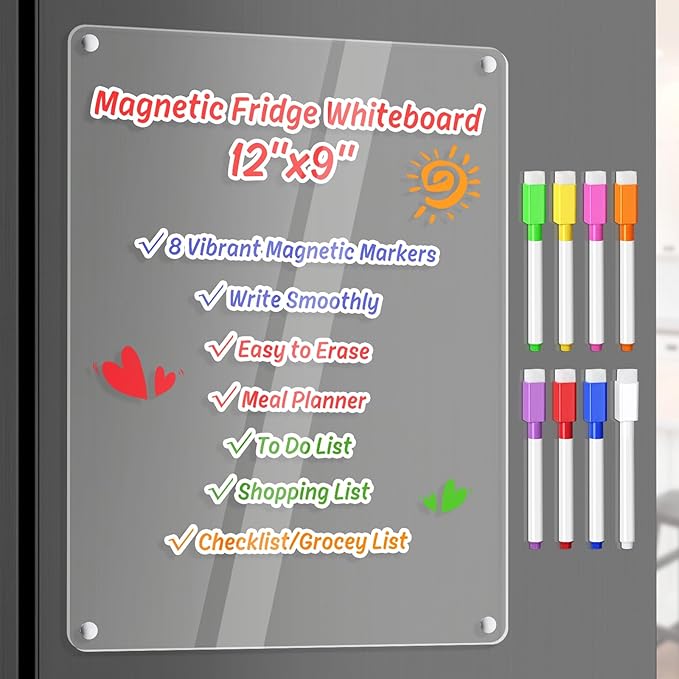 Acrylic Dry Erase Board Whiteboard for Fridge Meal Planner Menu Board for Kitchen to do List Shopping List Grocery List Family Dinner Refrigerator Chore Chart Chore Board 2024 Clear Planning Board
