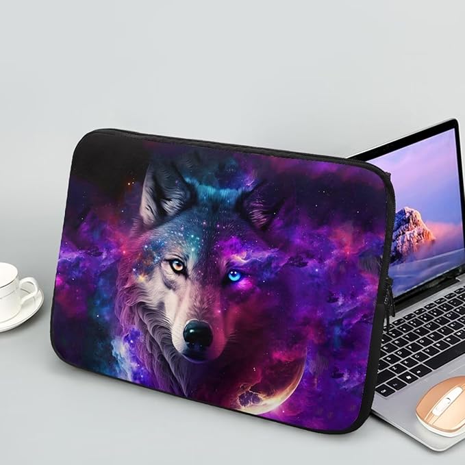 Galaxy Wolf Laptop Protective Sleeve for Men 17 inch Laptop Covers with Large Capacity Lap Top Case Lightweight Computer Sleeve Bag Suitable Gifts for Holidays Purple Tablet Bag