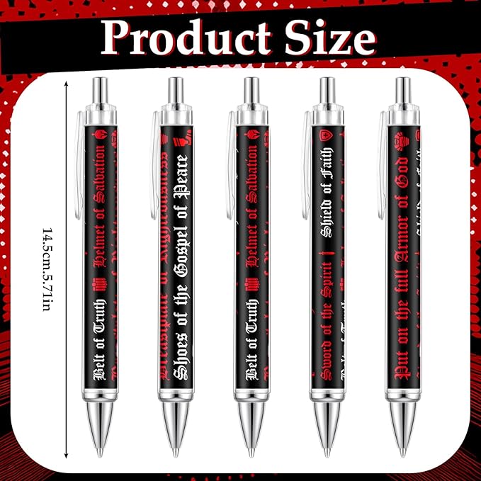 50 Pcs Put on the Full Armor of God Ballpoint Pens Bulk Ephesians 6: 10-18 Bible Verses Motivational Black Ink Pen Christian Religious Church Gifts in Bulk for Men Women