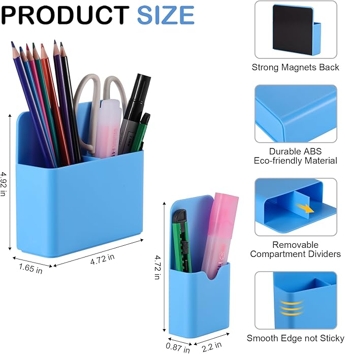 Magnetic Pen Holder,2 Pack Magnetic Dry Erase Marker Holder with Generous Compartments,Strong Magnet Storage Marker Pen Pencil Organizer for Refrigerator,Whiteboard,Locker Accessories
