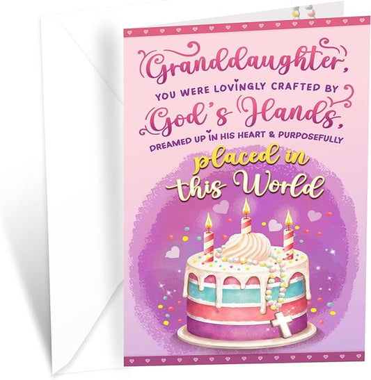 Prime Greetings Religious Birthday Card For Granddaughter, Made in America, Eco-Friendly, Thick Card Stock with Premium Envelope 5in x 7.75in, Packaged in Protective Mailer