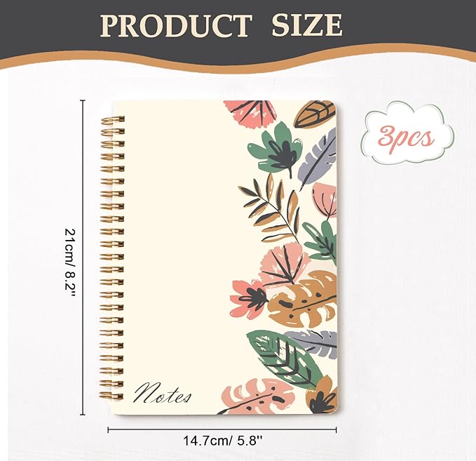 Umikk Spiral Notebook-3 Pack A5 Lined Journal Notebooks, 8.3'' x 5.8'' Spiral Notebook, Small Cute Notebooks for Women, College Lined Notebook for Office & School Supplies