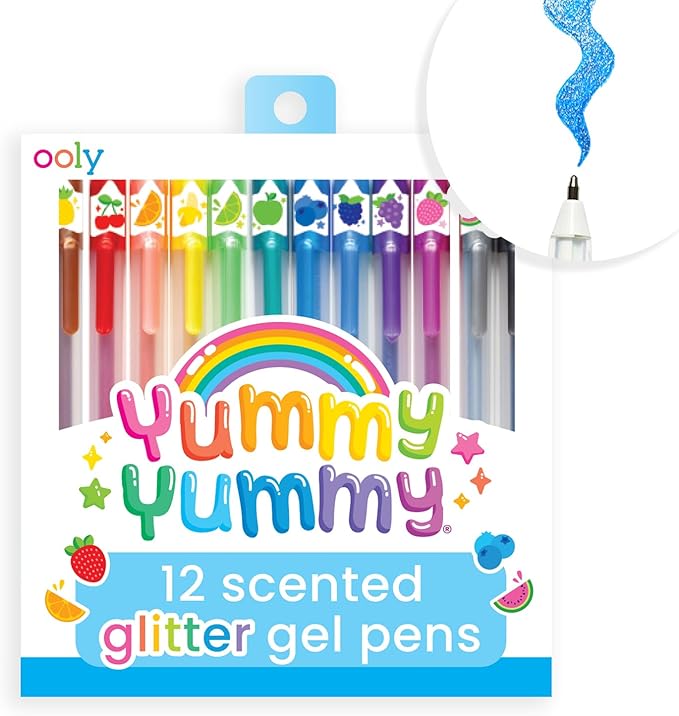Ooly Scented Yummy Yummy Glitter Gel Pens Set of 12 - Easter Activities for Kids, 1.00mm NIB Scented Glitter Pens for Kids, Adults, Art Supplies and stationery Supplies
