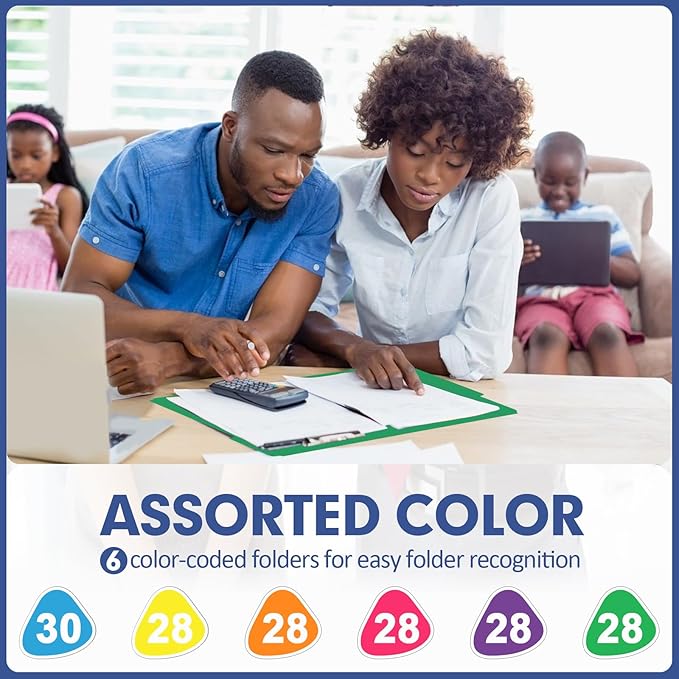 File Folder, PANDRI 170 Pack Colored File Folder, 1/3 Cut Tabs, Letter Size, Assorted 6 Colors Filing Folder for Office School Business