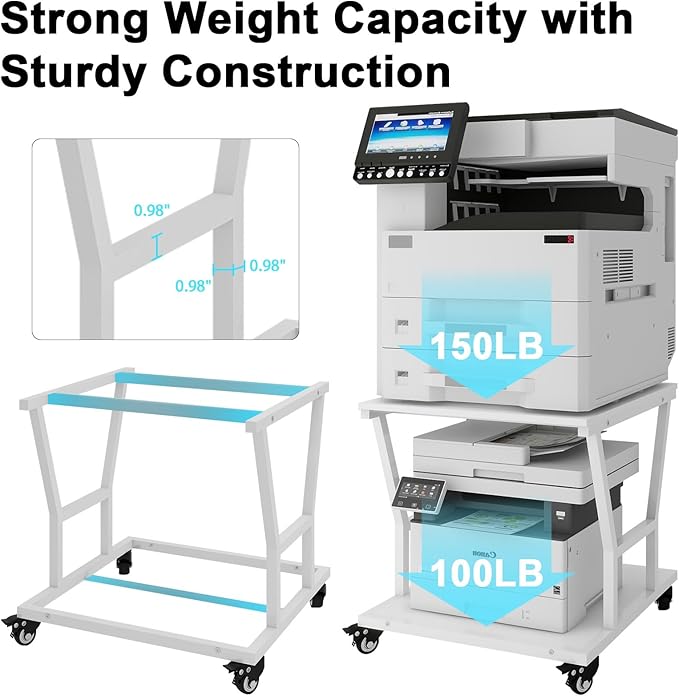 Natwind 2 Tier Large Printer Stand,23.6''x23.6''x23.6'' Heavy Duty Printer Table, Copier Stand, Laser Printer Cart with Paper Storage Shelf,Printer Holder with Wheels for Home Office (White)