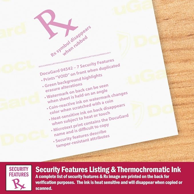 DocuGard Advanced Medical Security Paper for Printing Prescriptions and Preventing Fraud, CMS Approved, 7 Security Features, Laser and Inkjet Safe, Green, 8.5 x 11, 24 lb., 500 Sheets (04542)