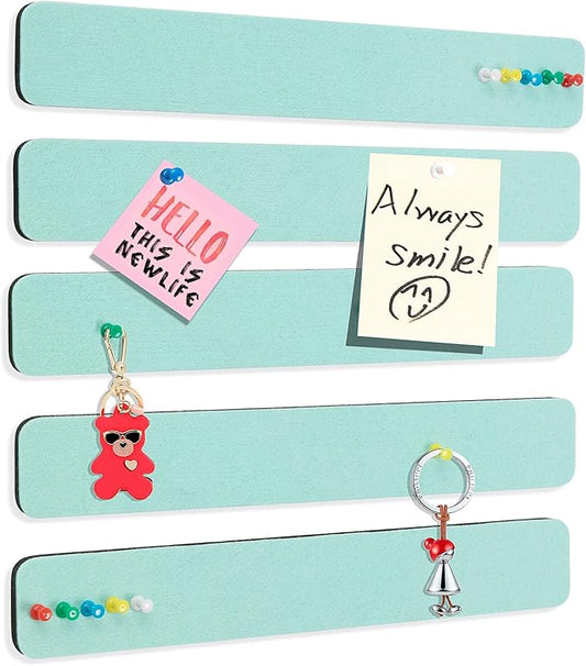 Felt Pin Board Bar Strips Bulletin Board for Bedrooms Offices Home Wall Decoration, Notice Board Self Adhesive Cork Board with 35 Push Pins for Paste Notes, Photos, Schedules (Light Blue)