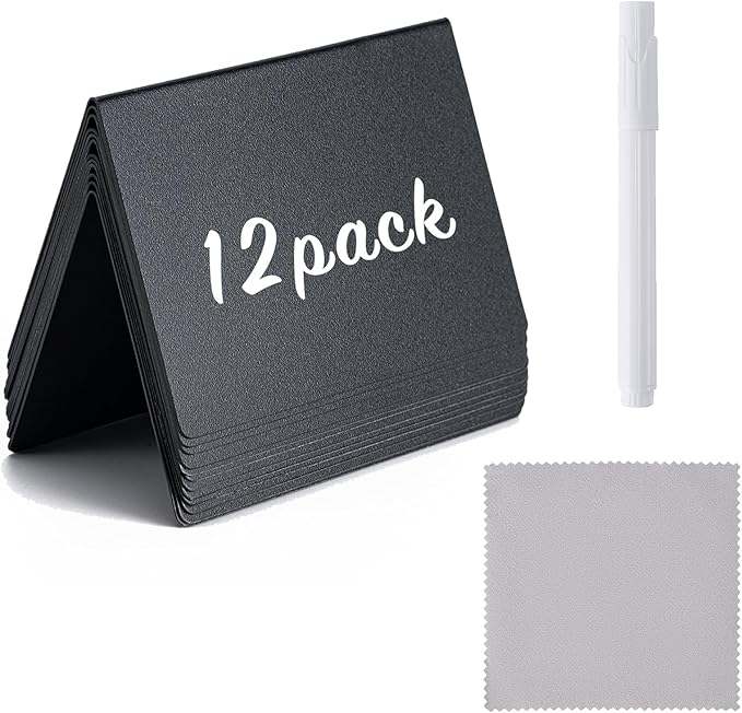 BOOMIBOO 12 Pack 4"x3"Mini Chalkboard Signs, Reusable and Reserved Table Signs, Easy to Write and Wipe Out, Food Labels for Parties - Buffets - Birthdays -Bakery-Table Numbers-Weddings