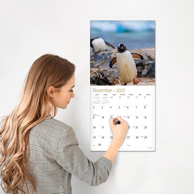 RED EMBER Penguins 2025 Wall Calendar 12 Month | 12" x 24" Open | Thick & Sturdy Paper | Giftable | Calendar 2025