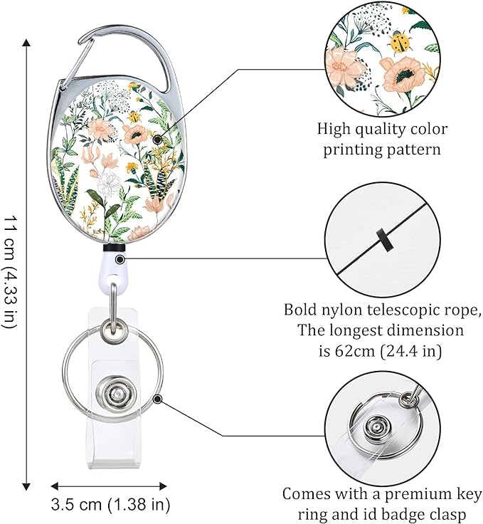 3 Pack Badge Reels Retractable，Double Sided Color Print Pattern Retractable Badge Holders，with Retractable Keychain, Badge Clip and Key Ring，Durable Nylon Retractable Rope