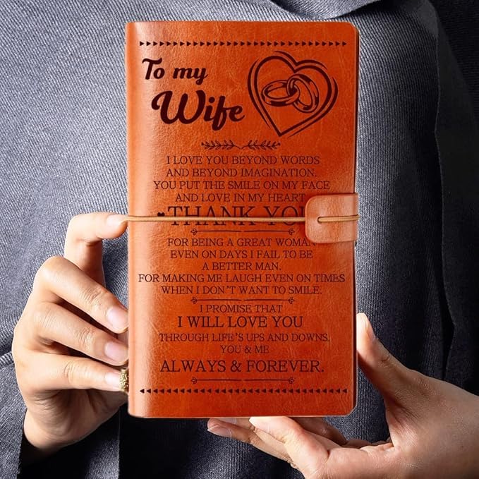 Wife Gifts from Husband, To My Wife Leather Journal, 140 Page Wife Refillable Writing Journal, Anniversary Wedding Christmas Gifts for Wife from Husband, Romantic Gifts for her