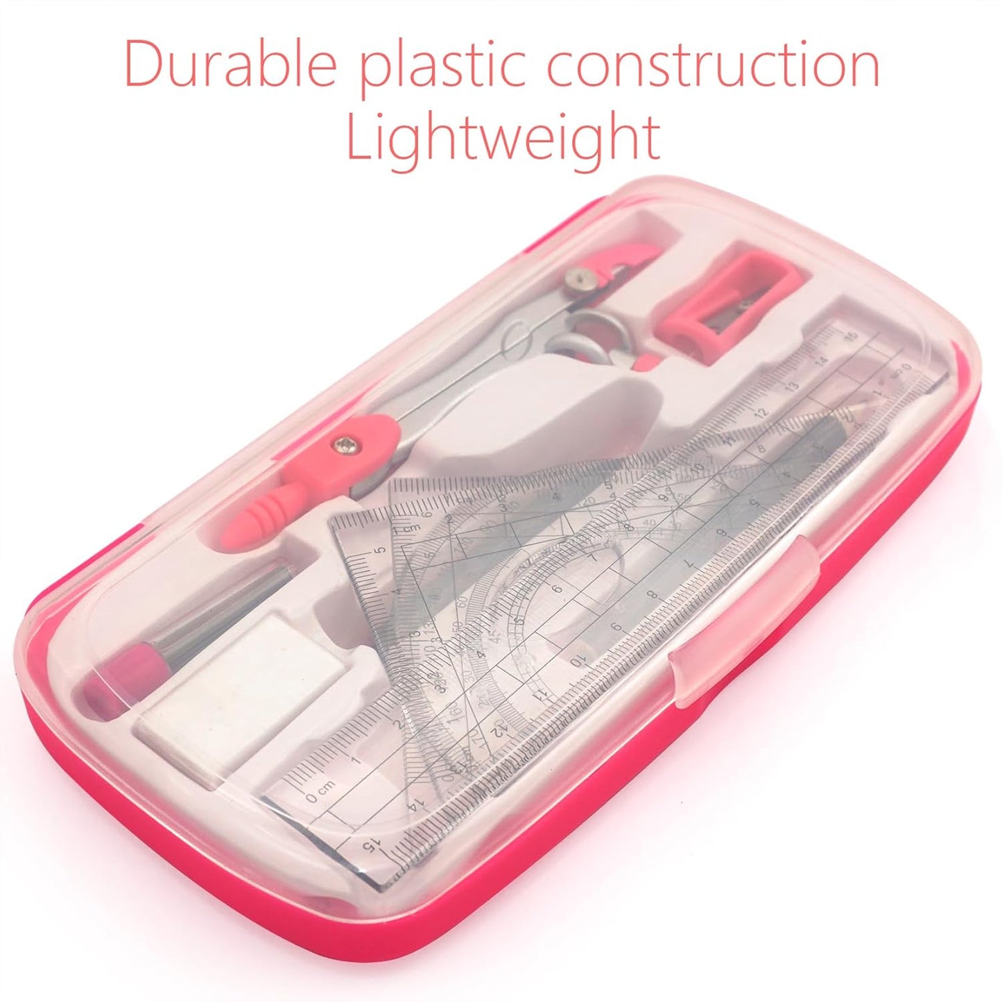 Geometry Compass Set Drafting Tools for School Students Geometry Compass Kit with Protractor, Set Squares, and Ruler Organized in a Plastic Case for Math Sarter and Homework – Stylish Pink