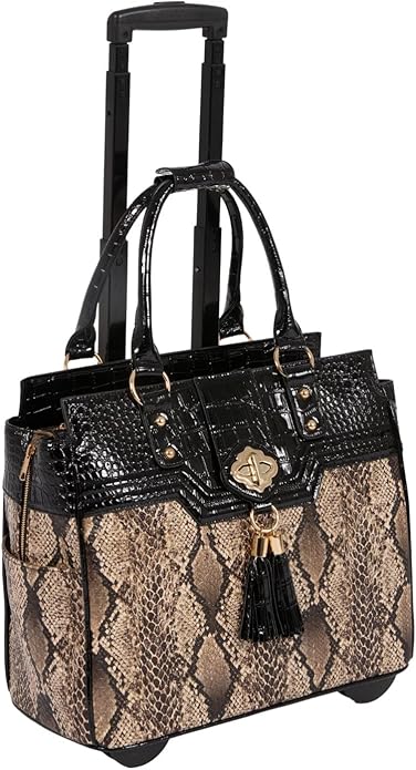 JKM and Company Alligator Compatible With Computer iPad, Laptop Tablet Rolling Tote Bag Briefcase Carryall Bag