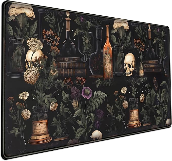 Vintage Aesthetic Desk Mat Black Academia Desk Mouse Pad XL Extended Large Gaming Desk Mousepad Mystical Green Plant Computer Laptop Keyboard and Mouse Mat Desktop Protector Mat 31.5 x 15.8 in