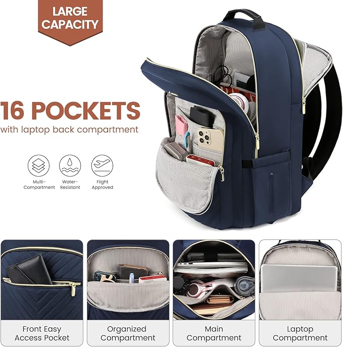 LOVEVOOK Laptop Backpack for Women 18.4 inch,Cute Womens Travel Backpack Purse,Professional Laptop Computer Bag,Waterproof Work Business College Teacher Bags Carry on Backpack with USB Port,Navy Blue