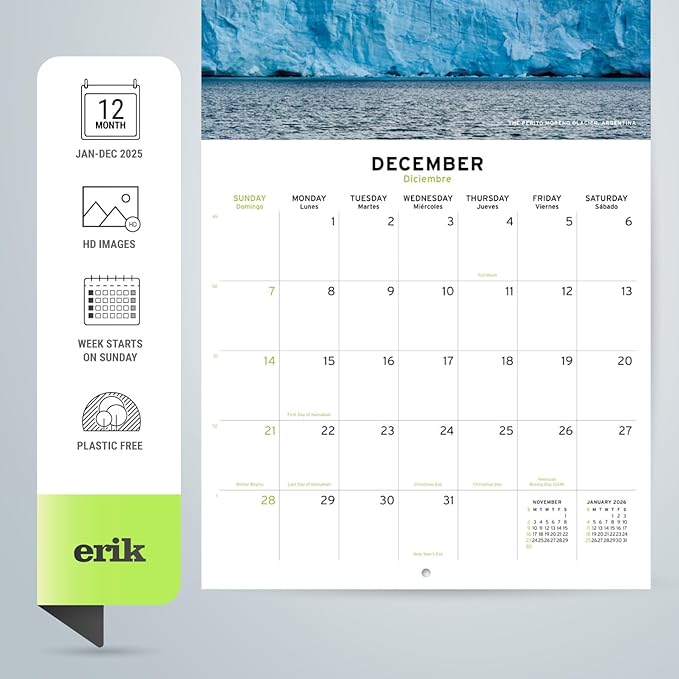 Nature Wall Calendar 2025 12" x 12" FSC® Plastic Free - Starts Week On Sunday | Square Wall Calendar | Family Planner Calendar 2025 | Nature Calendar 2025