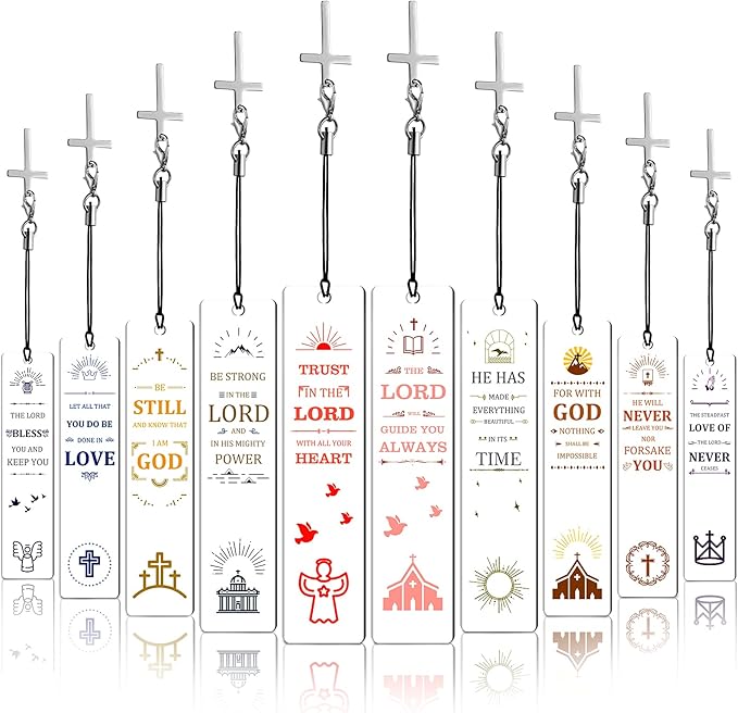 Zonon 10 Pcs Christian Bookmark Acrylic Bible Verses Bookmark with Cross Pendant Inspirational Catholic Bookmark for Woman Religious Christian Gift for Man Christmas Gifts School Office Supply