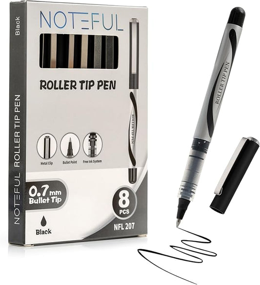 Liquid Ink Rollerball Pens, 0.7mm Medium Point Tip, Rolling pen for Drawing, Journaling and Smooth Writing (Black, 1 Count (Pack of 8))