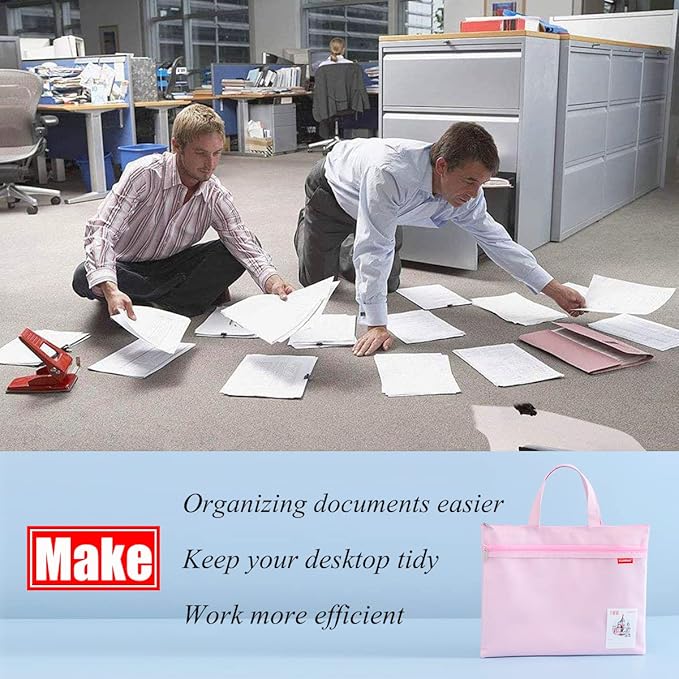 pendancy Mesh Zipper Pouch 11x13.7 in, Large Double Pocket Waterproof File Bag with Handle, A4 Size Foldable Document Storage for Puzzle Project/Cross Stitch/Travel/Office（Pink）