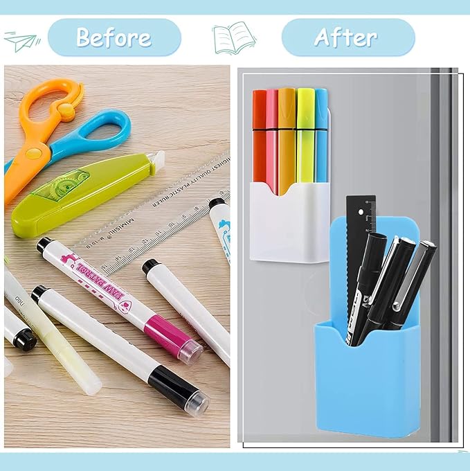 Magnetic Marker Holder Pen Holder for Whiteboard or Fridge Magnet Pencil Cup Storage Organizer for Classroom Office Home Locker and Metal Cabinets Media Organizer Storage 2Pack(Blue)