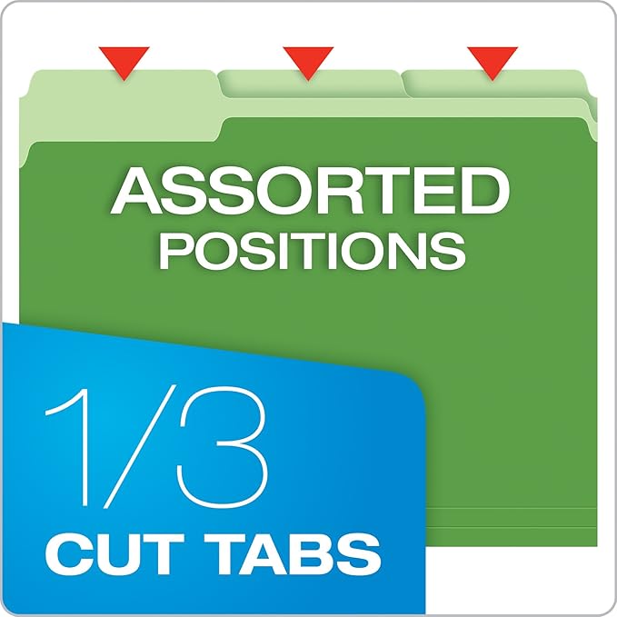 Pendaflex Two-Tone Color File Folders, Letter Size, 1/3 Cut, Bright Green, 100 Per box (152 1/3 BGR)