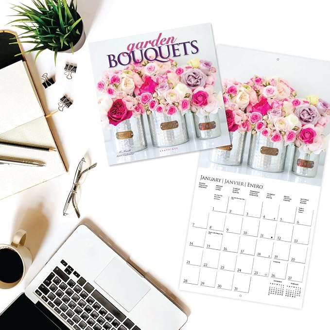 Graphique 2024 Garden Bouquets Wall Calendar | 12” x 12” | Thick Paper | Home & Office Organizer | Large Monthly Grid | 3 Languages & Marked Holidays | 4 Month Preview Page for 2025