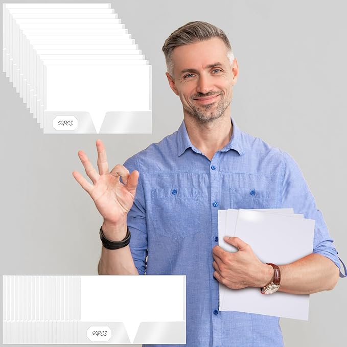 Jutom 50 Pcs 2 Pocket Glossy Paper Folders Glossy Paper Laminated Portfolios, Letter Size, Presentation Folders with Pockets for Office Teacher Worker Supplies(White Color)