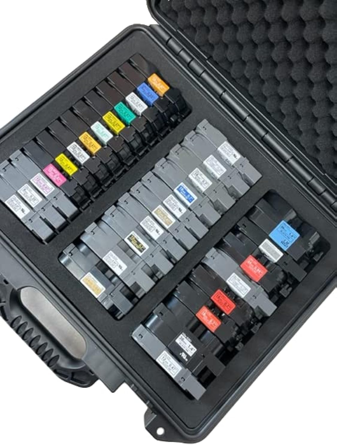 Protective Custom Label Tape Carrying Case for TZe P-Touch Tapes - Holds up to 39 Tapes.