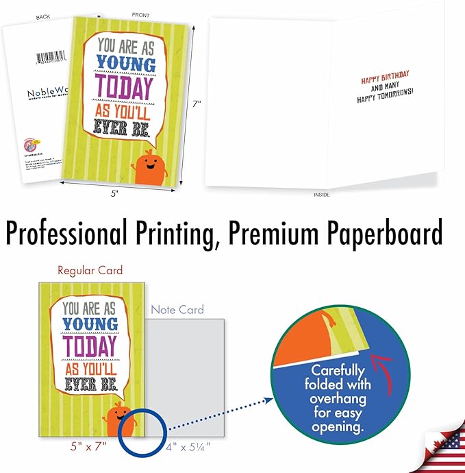NobleWorks - 1 Funny Happy Birthday Greeting Card - Humor, Notecard Talk Bubbles - As Young Today C7190BDG