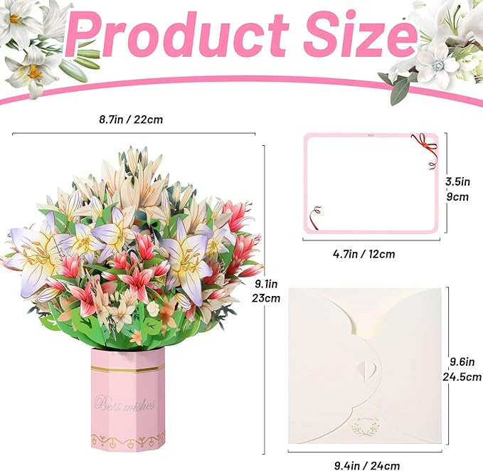 Get Well Soon Card, Popup Flower Lilies Birthday Card Thinking of You Gift Care Gift Cards for Women Mom Wife Friends Female Congratulations Gifts Anniversary Card