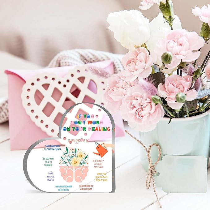 Mental Health Decor, Psychotherapy Affirmations Therapist Office Heart Acrylic Decor, Mindfulness Decor for Therapy Office Decor Sign, Mental Health Gifts for School Home Tabletop Therapy Office Decor
