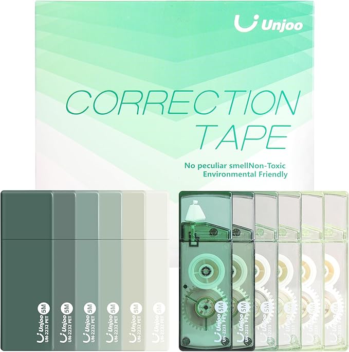 White Correction Tape, Easy To Use Cute Applicator for Instant Corrections, For school, Office Workers (Gradient Green, 5M/196" x 0.2",12pack)