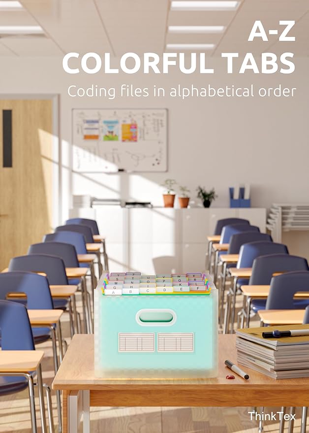 ThinkTex 26 Pockets Accordion File Organizer, Upright & Open Top, A-Z Colorful Tabs, Larger Capacity Expanding File Folder, Letter/A4 Size for School, Home and Office - Green