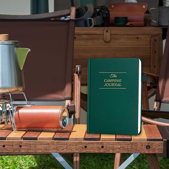 Camping Essentials: Camping Journal and RV Travel Log Book - A5 Adventure Book for Memories, Travel Journal for Men and Women, Family RV Travel Camping Logbook Accessories - Green