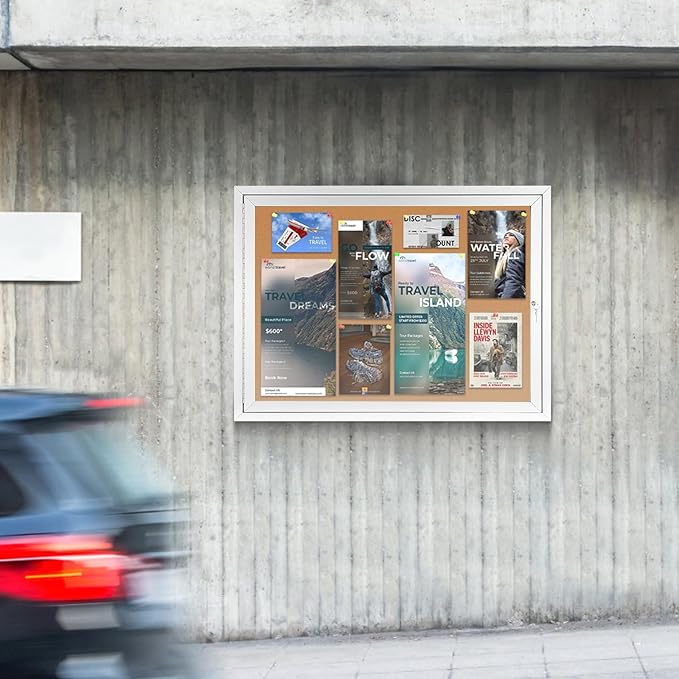 SWANCROWN Outdoor Enclosed Cork Bulletin Board Weatherproof Display Cases Tamperproof Notice Poster Memo Board with Aluminum Frame (Cork, 37x28 inches)