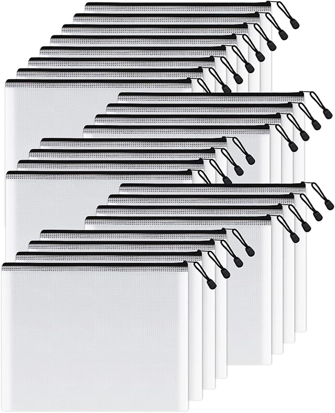 SUNEE Mesh Zipper Pouch 9x13 in (Black, 24 Packs),Extra Large Water-Resistant Zip Bag for School Office Supplies, Puzzles & Games Organizing Storage