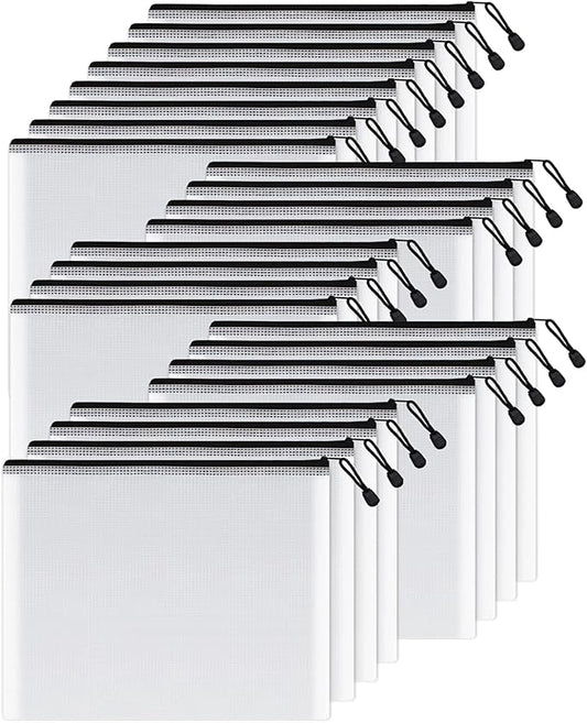 SUNEE Mesh Zipper Pouch 9x13 in (Black, 24 Packs),Extra Large Water-Resistant Zip Bag for School Office Supplies, Puzzles & Games Organizing Storage