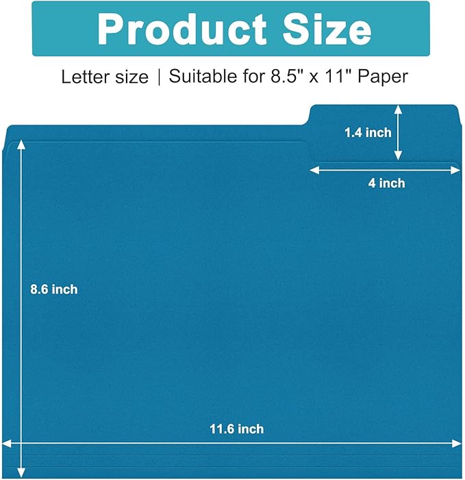 ViVin File Folders, Fits 8.5 x 11 Letter Size Paper, 1/3-Cut Tabs, 120 Pack Manilla Colored File Folders, Perfect for Home, Office, and School Documents File Paper(Blue)