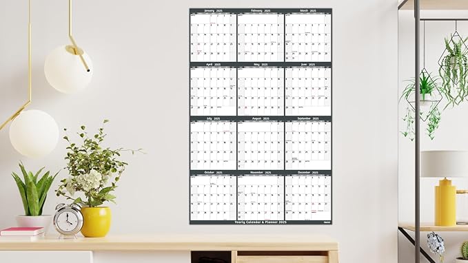 Yearly Wall Calendar 2025 - Large Yearly Calendar 2025 Vetical, Jan 2025 - Dec 2025, 25.2" x 38.2" (Open), 2025 Calendar, Large Wall Calendar 2025, Full Year Paper Calendar with Notes, Thicker Paper