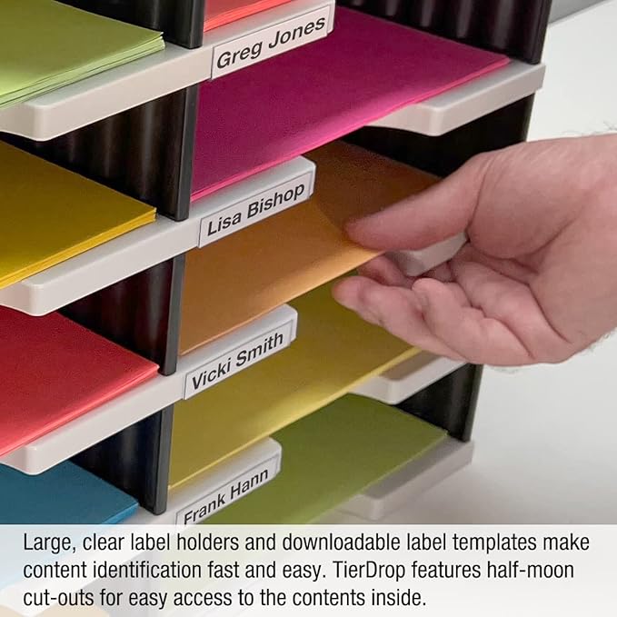 Ultimate Office TierDrop Literature Organizer/Forms Mailroom Classroom Sorter, 16-Compartments with Optional Add-On Tiers for Easy Expansion, Gray w/Black