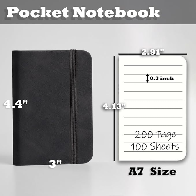 2 Pack Pocket Notebook Small Notebook, 3" x 4.4" Journal Notebook Hardcover with Thick Lined Paper, 200 Pages Leather Cover Mini Journal Notepad (Black)