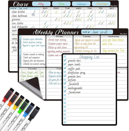 Magnetic Dry Erase Chore Chart and Weekly Calendar - 8.5"x13" Chore Board and Weekly Calendar for Fridge - 6.5"x8.5" List Board and 6 Extra Fine Point Markers Included - Shipped Flat