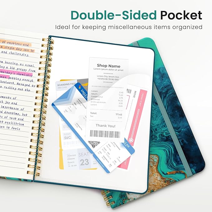 Lined Spiral Journal Notebook for Women, A5 College Ruled Journals for Writing, Hardcover Notebooks for Work, Note taking and Office School Supplies,140 Pages - Emerald Shores